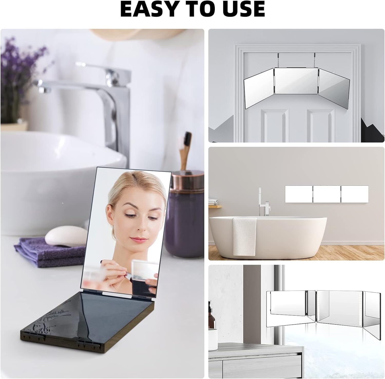 Miroir À 360° Avec Led, Miroir 3 Voies Pour Couper Les Cheveux, Miroir