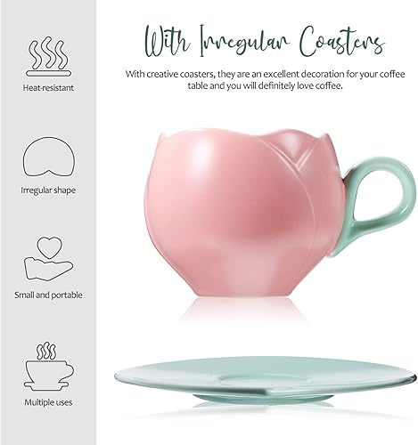 Miniatura 5 de UPKOCH Juego de tazas de café de cerámica con diseño de tulipán retro con platillos para uso diario en la cocina