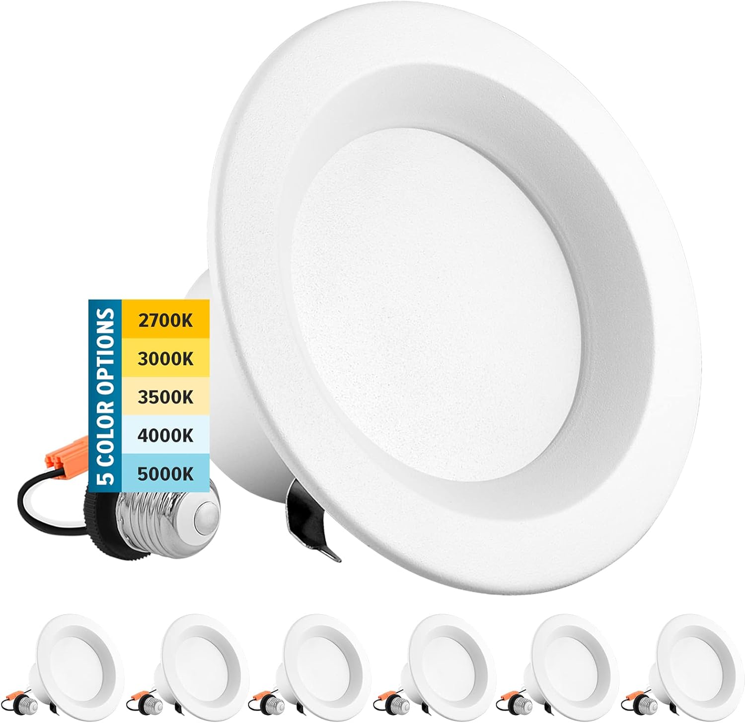 SUNPERIAN 4 Inch Recessed Lighting LED Can Lights, 5 Color Options 2700K/3000K/3500K/4000K/5000K, CRI 90, 10W=60W, 750 Lumens, Dimmable LED Downlight, Wet Rated, IC Rated, ETL Listed (4 Pack)