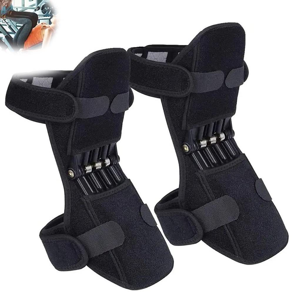 MRKU Non Slip Sports Knee Pads Support Warmers 1 Pair of Joint Breathable Lift Pain Relief for Power Spring Force Stabilizer Booster,Climbing,Black