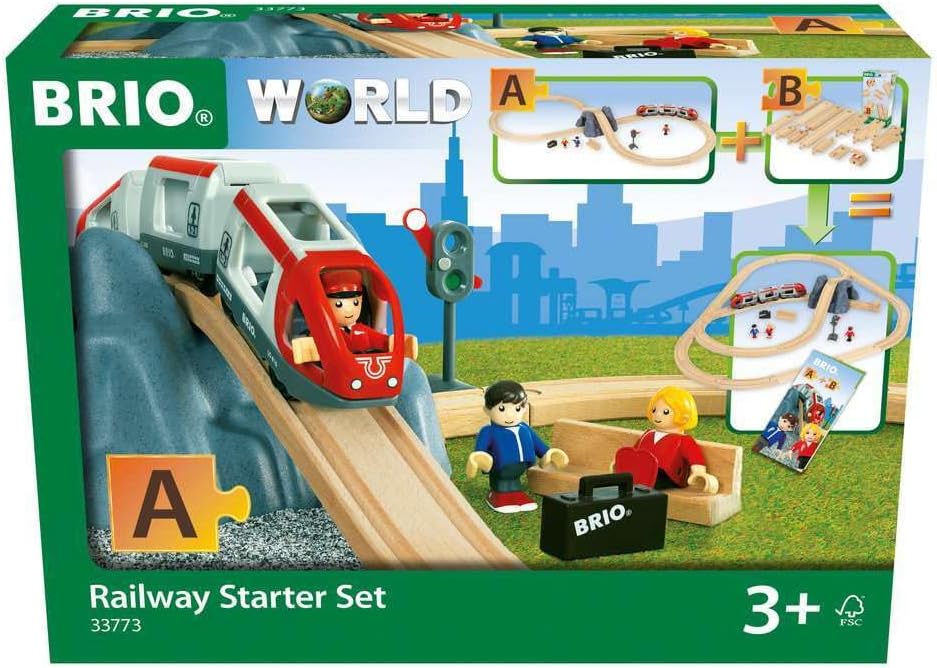 BRIO World - 33773 Railway Starter Set | Complete 26 Piece Toy Train Set with Accessories and Wooden Tracks | Perfect for Kids Aged 3 and Up - Sustainable Wood Green Edition