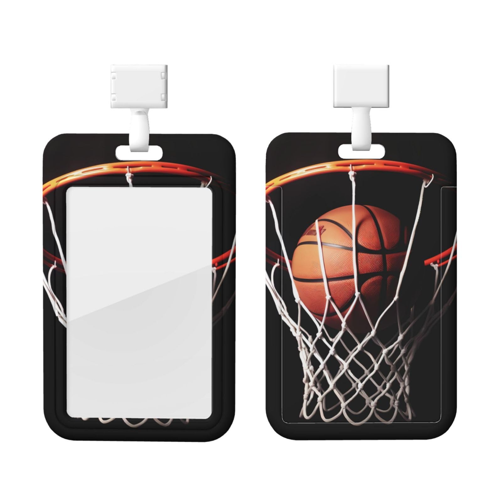 RLDOBOFE Sliding ID Badge Holder with Clear Window Basketball Plastic Vertical Badge Holder for Work Card Case Protector ID Card Holder ID Credit