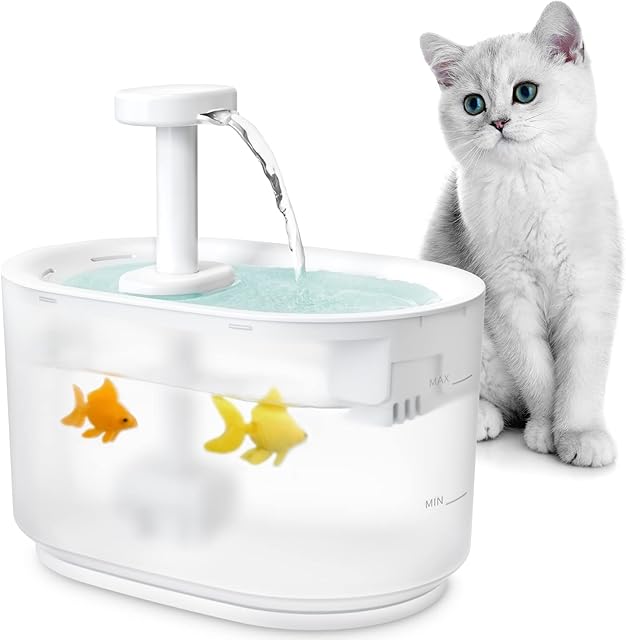 ELS PET Cat Water Fountain, 3.5L Pet Water Fountain with Wireless Pump, Ultra Quiet Automatic Pet Drinking Bowl with 2 Colorful Fish for Cats and Dogs