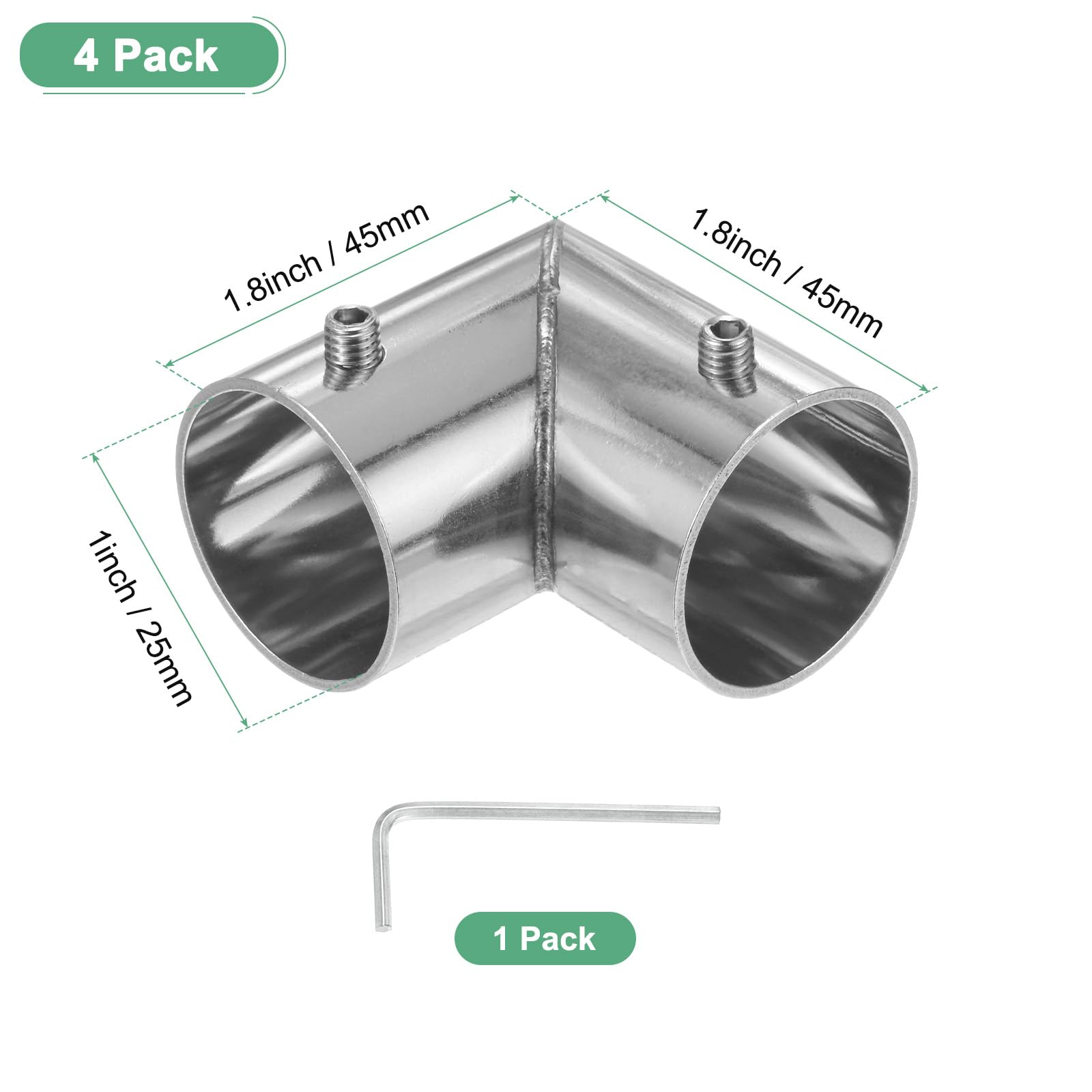 M METERXITY 4-Pack 90 Degree 2 Way Stainless Steel Pipe Connector, 1" or 25MM Pipe Fittings, Silver - Image 3