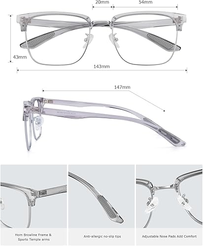 Miniatura 6 de Gafas de luz azul para hombre, rectangulares, grandes, de Browline, para juegos de computadora, bloqueador azul, antirreflejos, protección UV400,