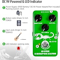 Vista 6 de JOYO Pedal de compresor dinámico de bajo ruido re-creación clásica Ross Compresor para guitarra eléctrica y bajo - True Bypass (JF-10)