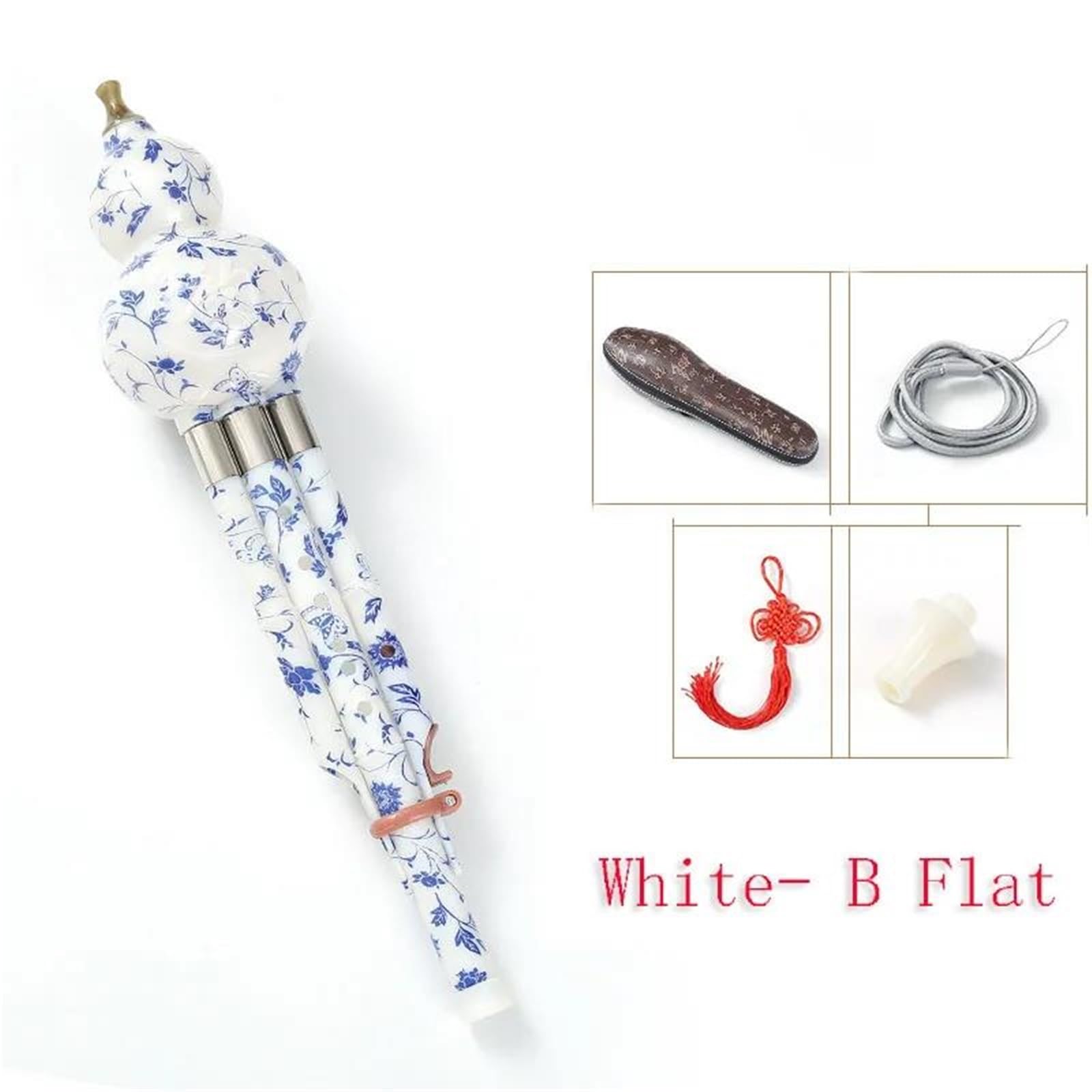 Hulusi Chino Flauta De Cucurbitáceas Instrumento Musical Étnico Chino Hecho A Mano Llave Hulusi C/bb De Bambú Con Estuche Para Principiantes De Música(White,B)