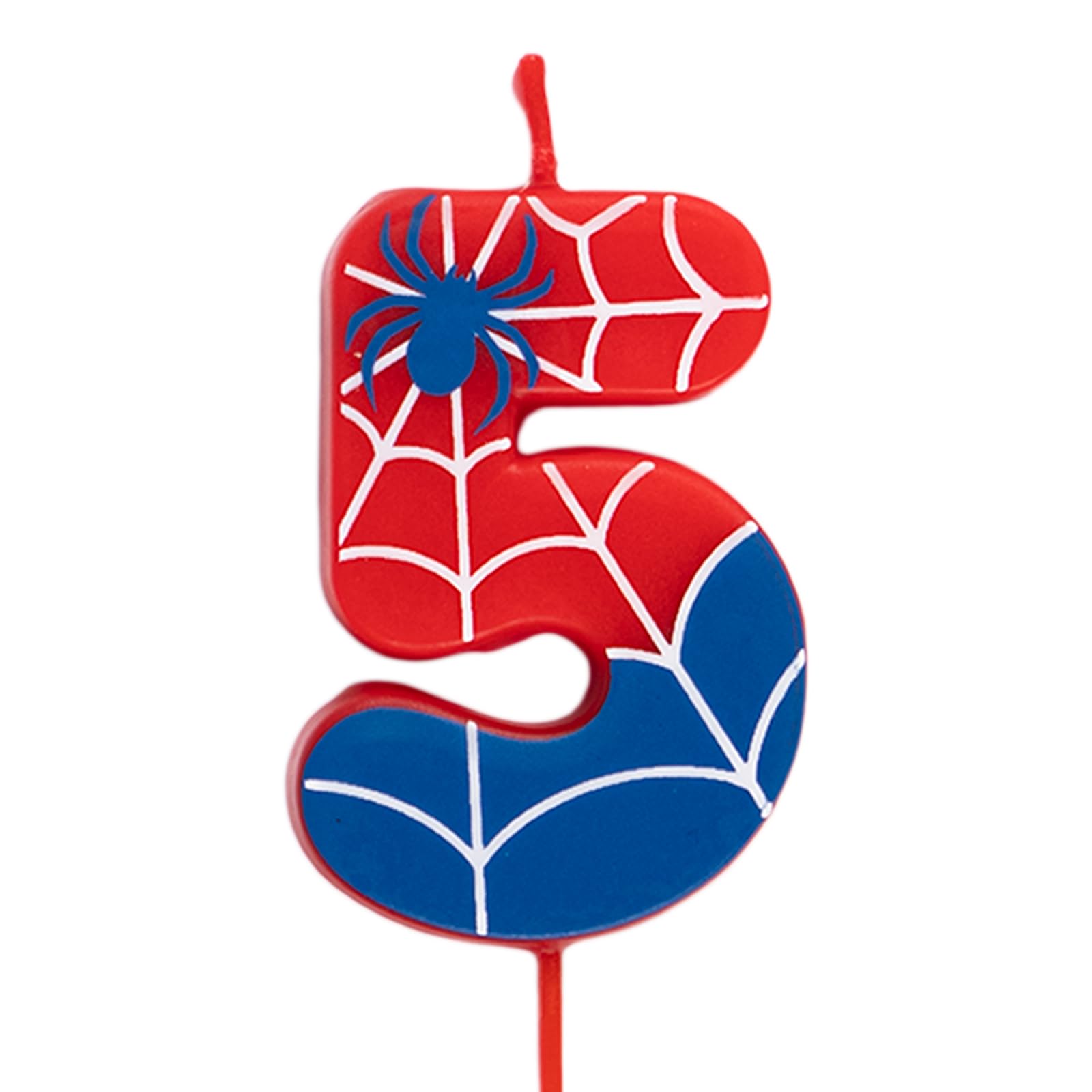 OH YEAH - Number 5 Spider Candles for Cakes - Numbers 0 to 9-6 cm - Perfect for Children's Cakes - Red and Blue with Spider Webs and Spider - Children's Birthday Candle - Spiderman Party โ image 1