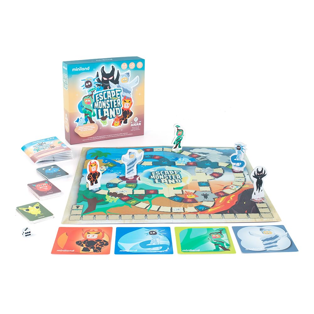 Miniland - Escape from Monsterland | Cooperative Anti-Bullying Board Game for Kids 4+, Includes Board, Avatars and Educational Guide