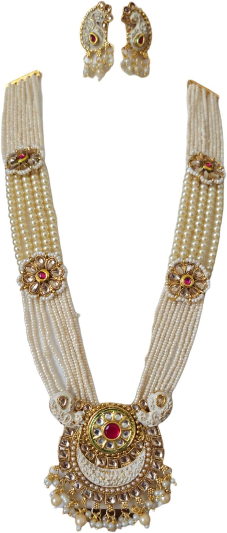 AAIKUPearl Jewelry Ethnic Traditional Long Necklace and Earrings Set Adjustable Dori for Women and Girls…
