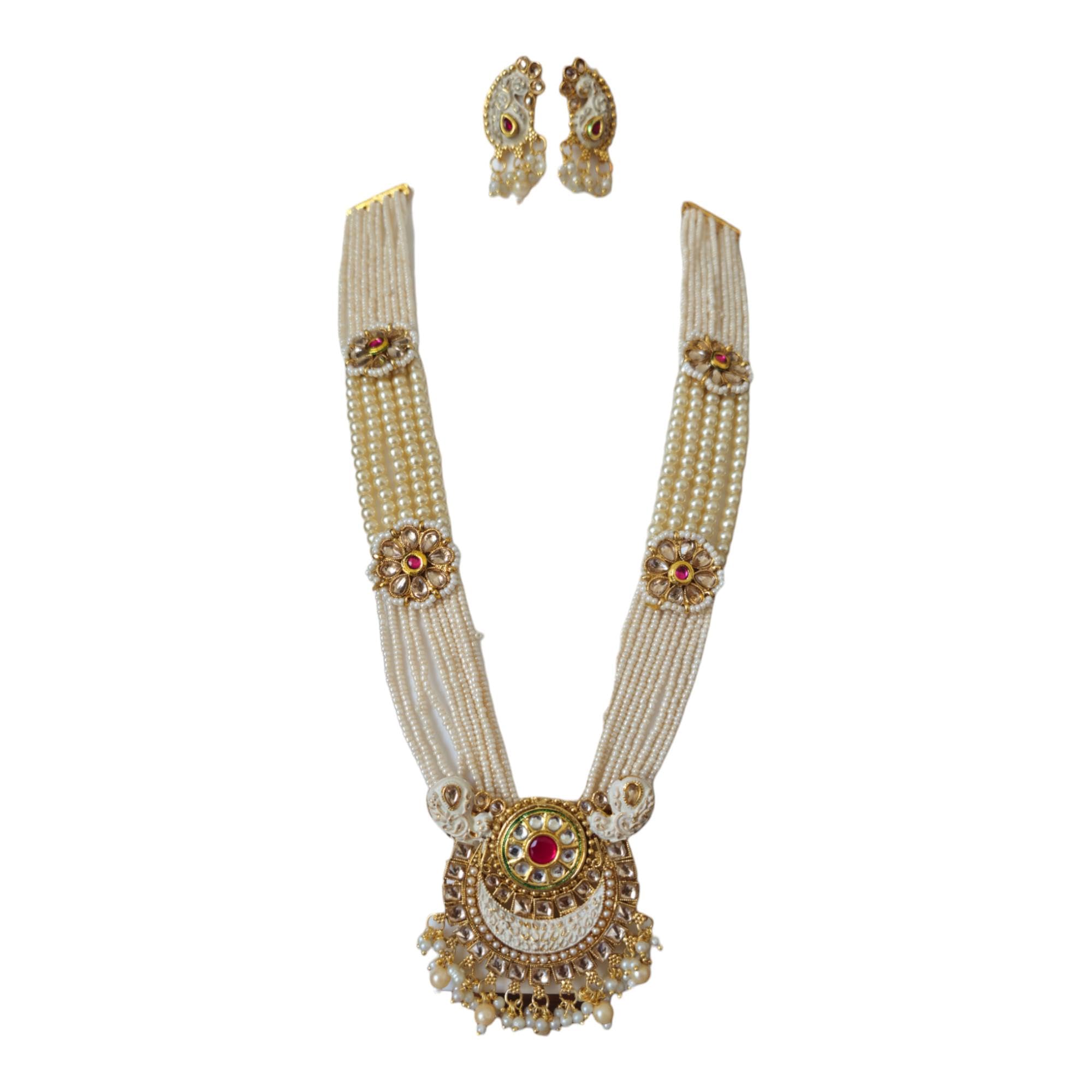 AAIKUPearl Jewelry Ethnic Traditional Long Necklace and Earrings Set Adjustable Dori for Women and Girls…