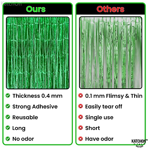 Katchon, Xtralarge Green Streamers Backdrop - 8X6.4 Feet, Pack Of 2 | Green Streamers Party Decorations | Green Fringe Curtain For Jungle Party Decorations | Green Backdrop, Football Party Decorations #TOP5