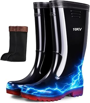 HAIXHX Fleece-Lined High-Voltage Insulated Boots, 10/20KV Anti-Electrocution Dielectric Footwear, Non-Slip Work Boots for Industrial Overhead Line Jobs10KV,Foot Length 26.5cm