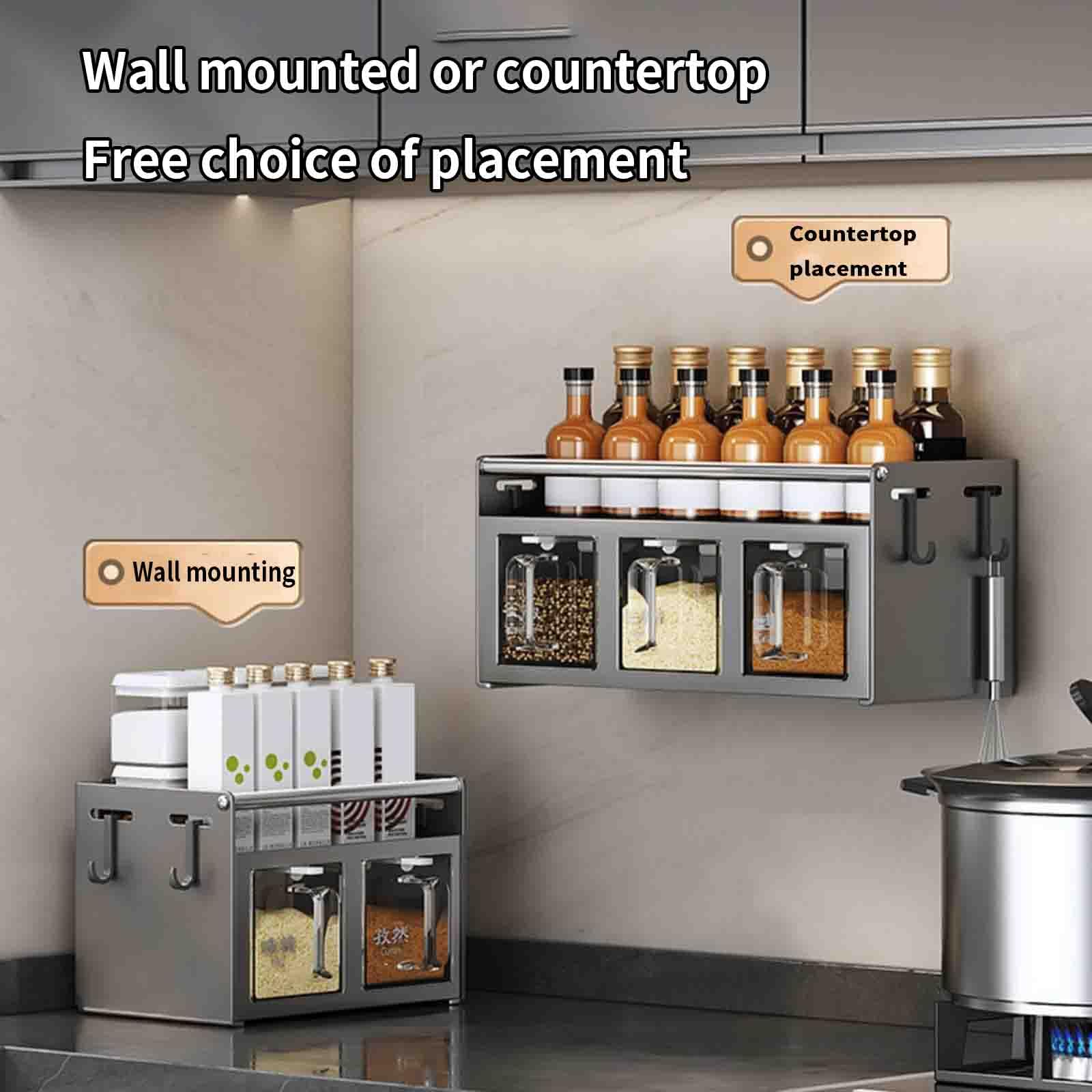 JUSHZ Gewürzregal Wand Stehend Küchenregal Gewürzregale Gewurzregal Gewürz Organizer Spice Rack Für Die Küche Spices Hängen Ecke Aufbewahrungsbox Für Gewürze Küche Wandmontiert (30x13.5x13cm,Black)