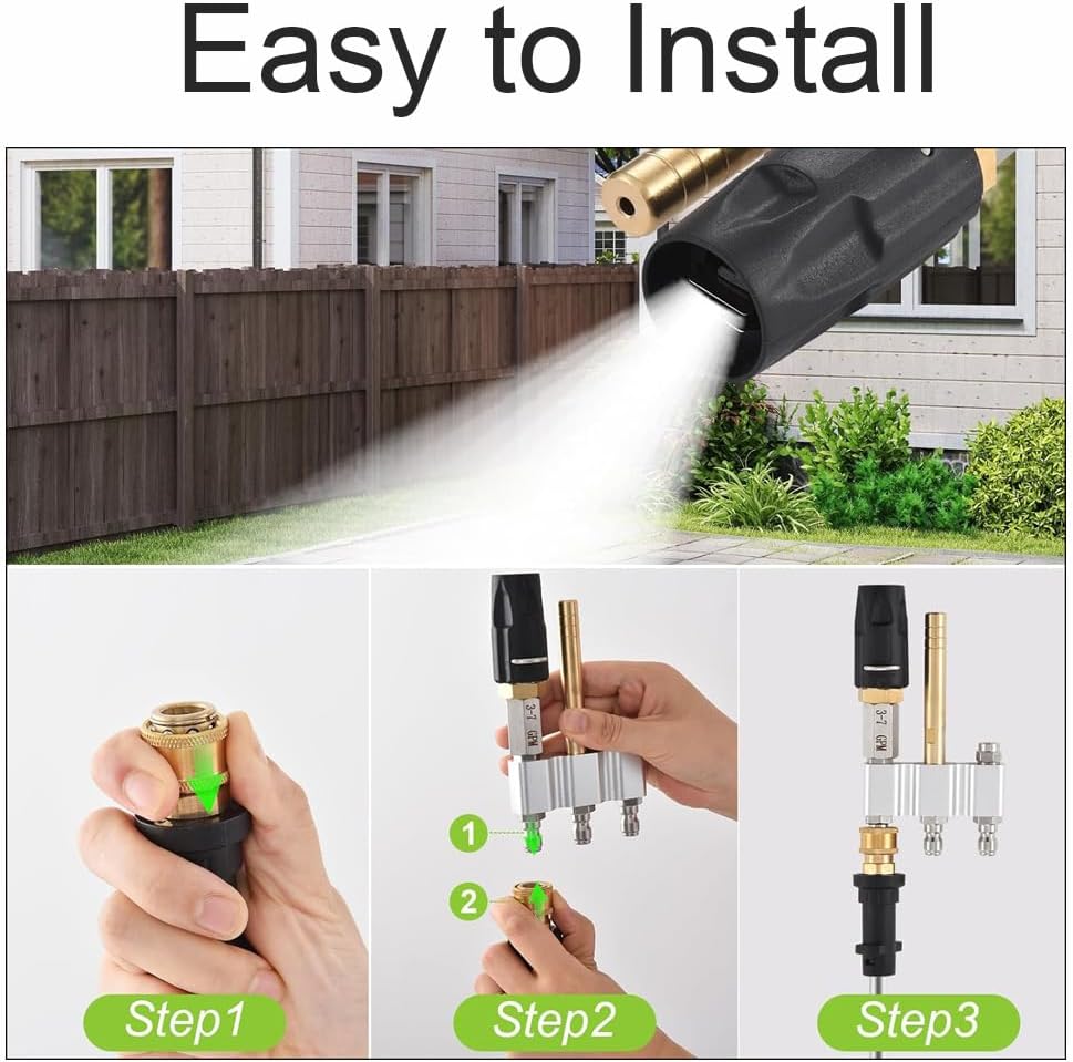 tooloflife Heavy-Duty Brass Pressure Washer Nozzle – 1/4" Quick Connect for High Reach Hot/Cold Water (2-3GPM)