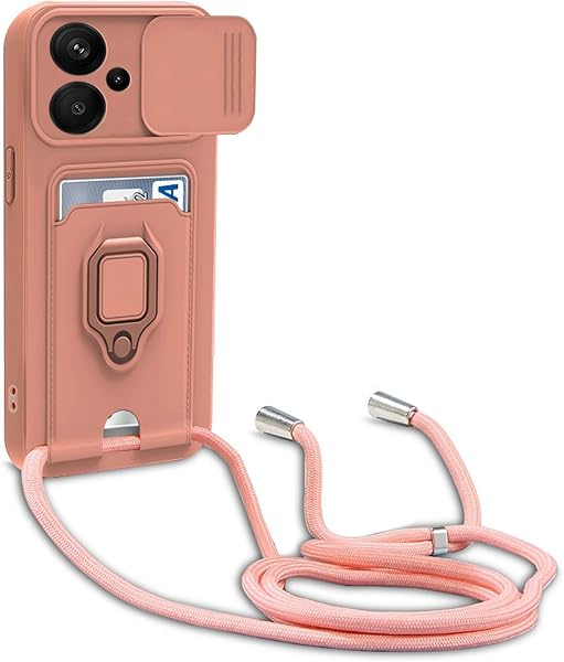 Cover Compatible with Xiaomi Redmi Note 13 Pro Plus 5G/Pro+ 5G (6.67 Inches), Cover with Lanyard Strap, Slidable Camera Protection Case, Stand, Card Slots, Silicone Case (Pink) - 1