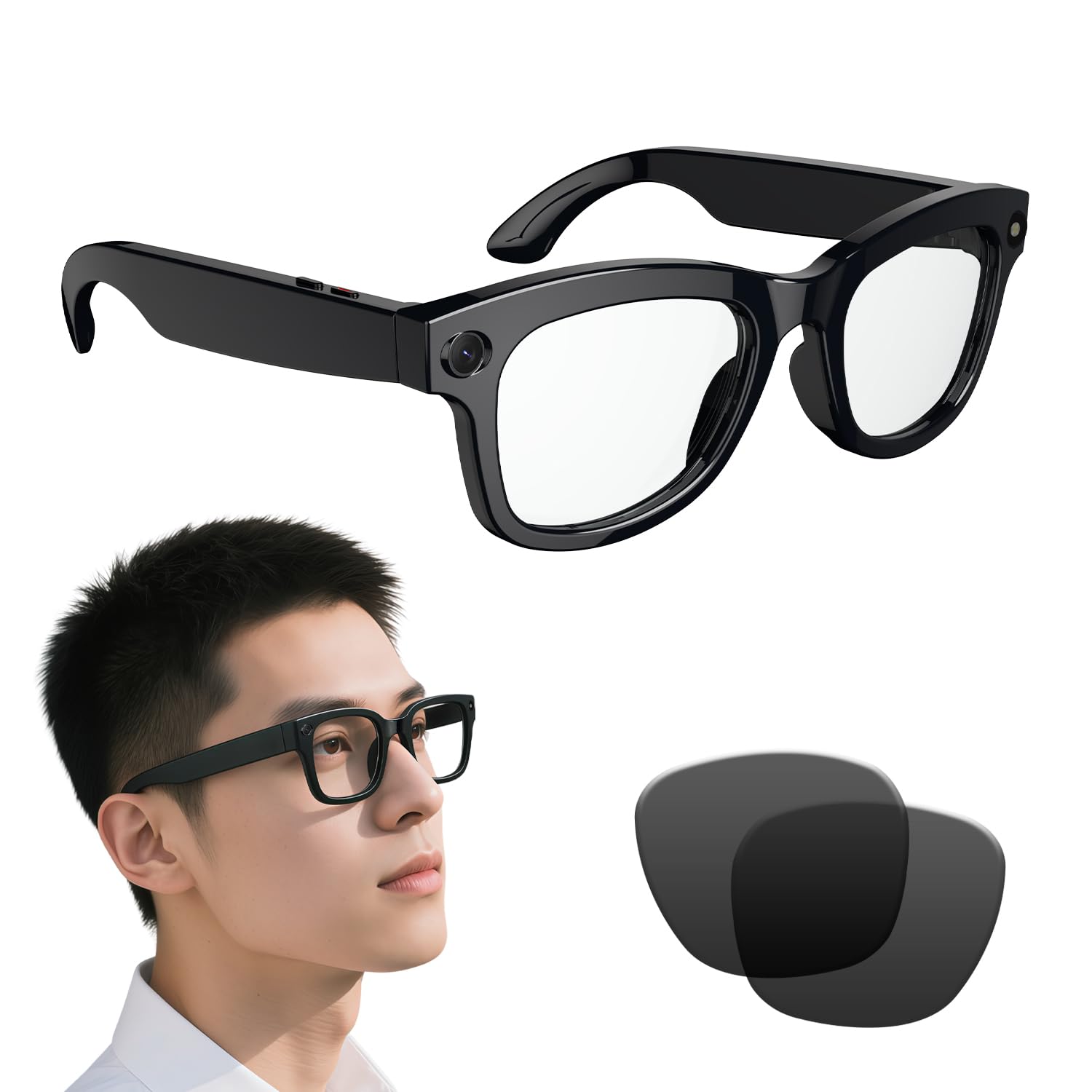 Smart Translation Glasses AI Smart Translation Smart Glass Eyewear AI Smart Glasses with Chat GPT, Real-time Interpretation, 8-million-pixel Anti-shake Camera, Built-in Microphone and Speaker