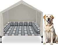 Caghash Elevated 2-in-1 Dog Bed House: Weatherproof Indoor/Outdoor Pet Cot with Canopy, Bolster Pillow for Camping & Beach