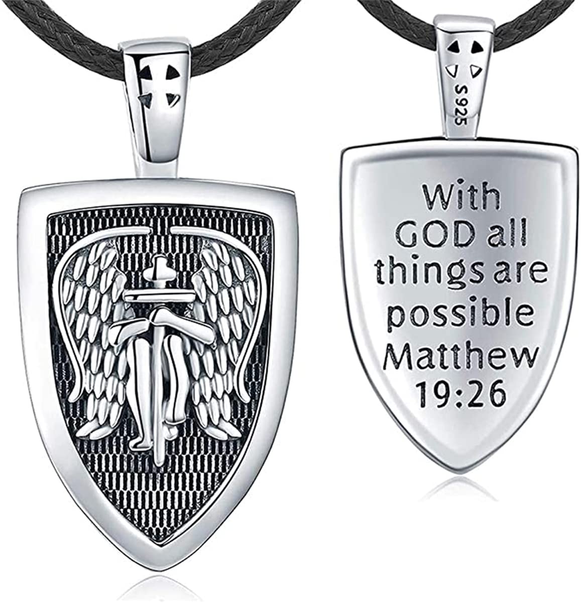 Collar San Miguel Arcángel/San Benito/San Cristóbal de Plata de Ley 925 Colgante Hombre Protección Joyería Religiosa Amulet Regalo para Hombre Mujer