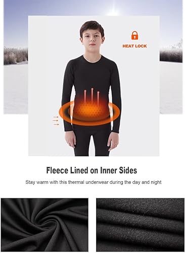 Miniatura 2 de HOPLYNN Youth Boys 2 Set Thermal Underwear Compression Leggings and Shirts Long Johns, Kids Fleece Warm Lined Base Layer
