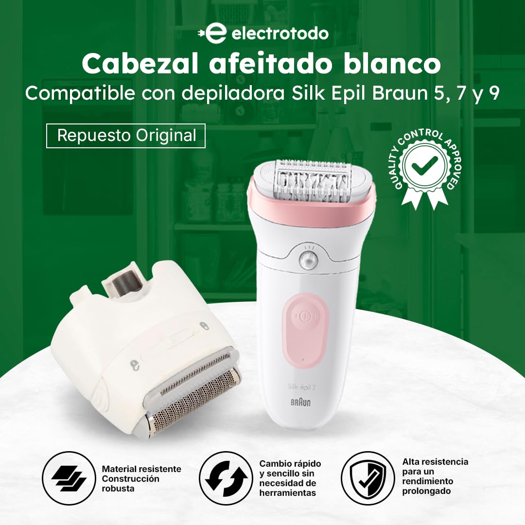 Cabezal de Afeitado Blanco Compatible con Depiladora Braun Silk-épil 5, 7 y 9 | Recambio Original | Afeitado Suave y Preciso | Ajuste Perfecto y Máxima Durabilidad | Instalación Fácil
