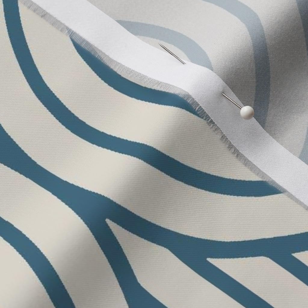 Spoonflower Fabric - Mid Century Modern Blue Oyster White Retro Inspired Atomic Era 1950S Printed on Organic Cotton Sateen Fabric by The Yard - Sewing Quilting Apparel Home Decor