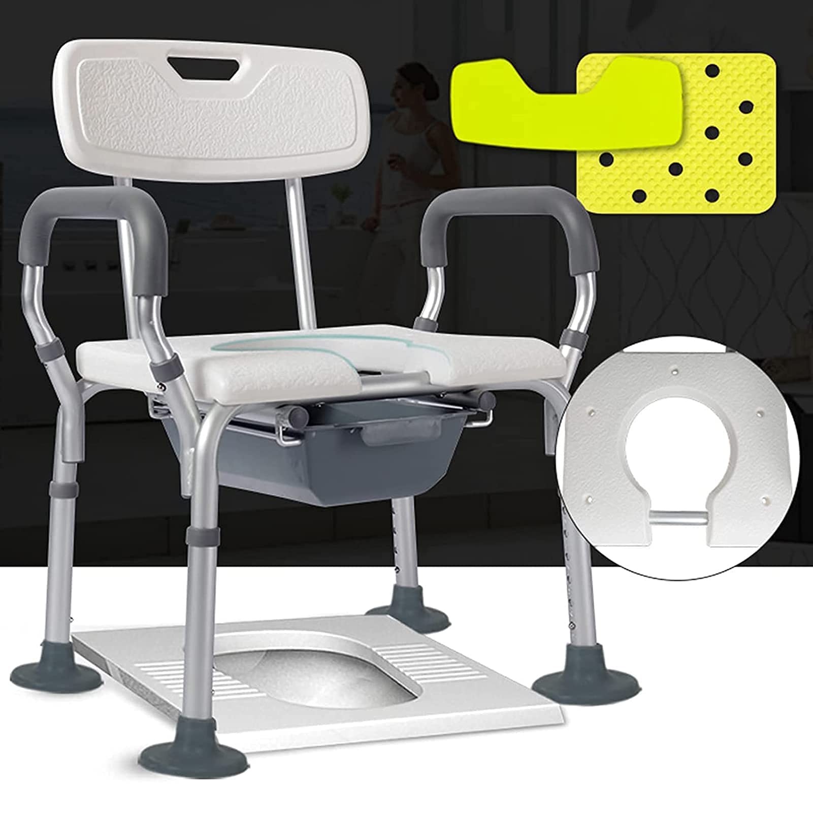Sgabelli, sedie da Doccia per Anziani con braccioli e Schienale, ausili a Forma di U Altamente Regolabili, per Anziani, disabili, accessibili, per Doccia, Bagno, Sgabello Resistente, Sollevatore