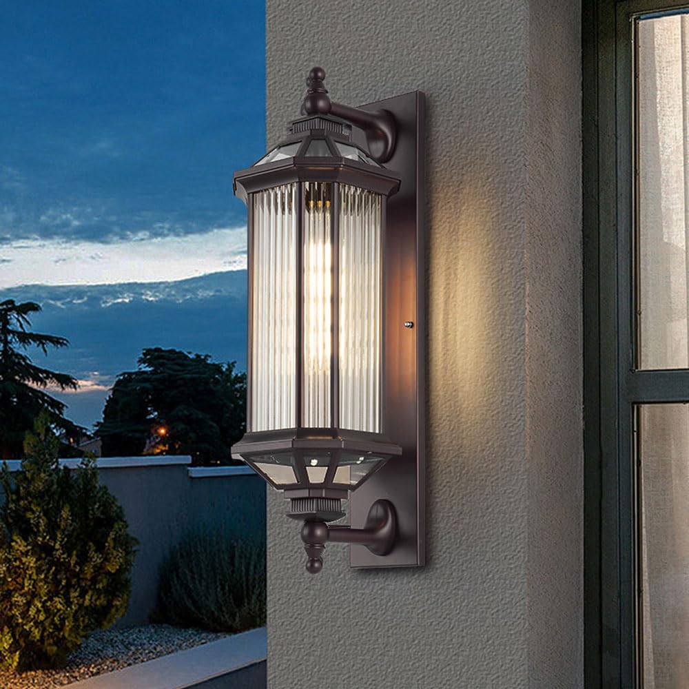 HELCEKOU Outdoor Black Farmhouse Wall Sconce Light Fixture 22.8" Industrial Mount with Glass Waterproof Modern Porch Lighting for House Garage Large Outside Lantern