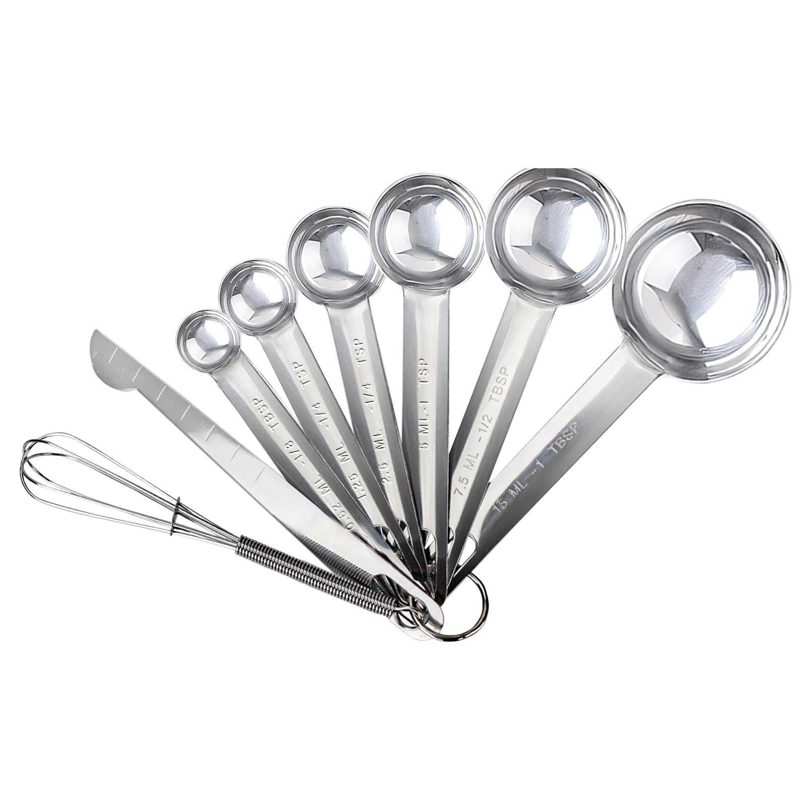 8pcs measuring spoons set,stainless steel small measuring spoons,with Leveler and whisk,Teaspoon for Dry or Liquid Ingredients,For Baking Cooking