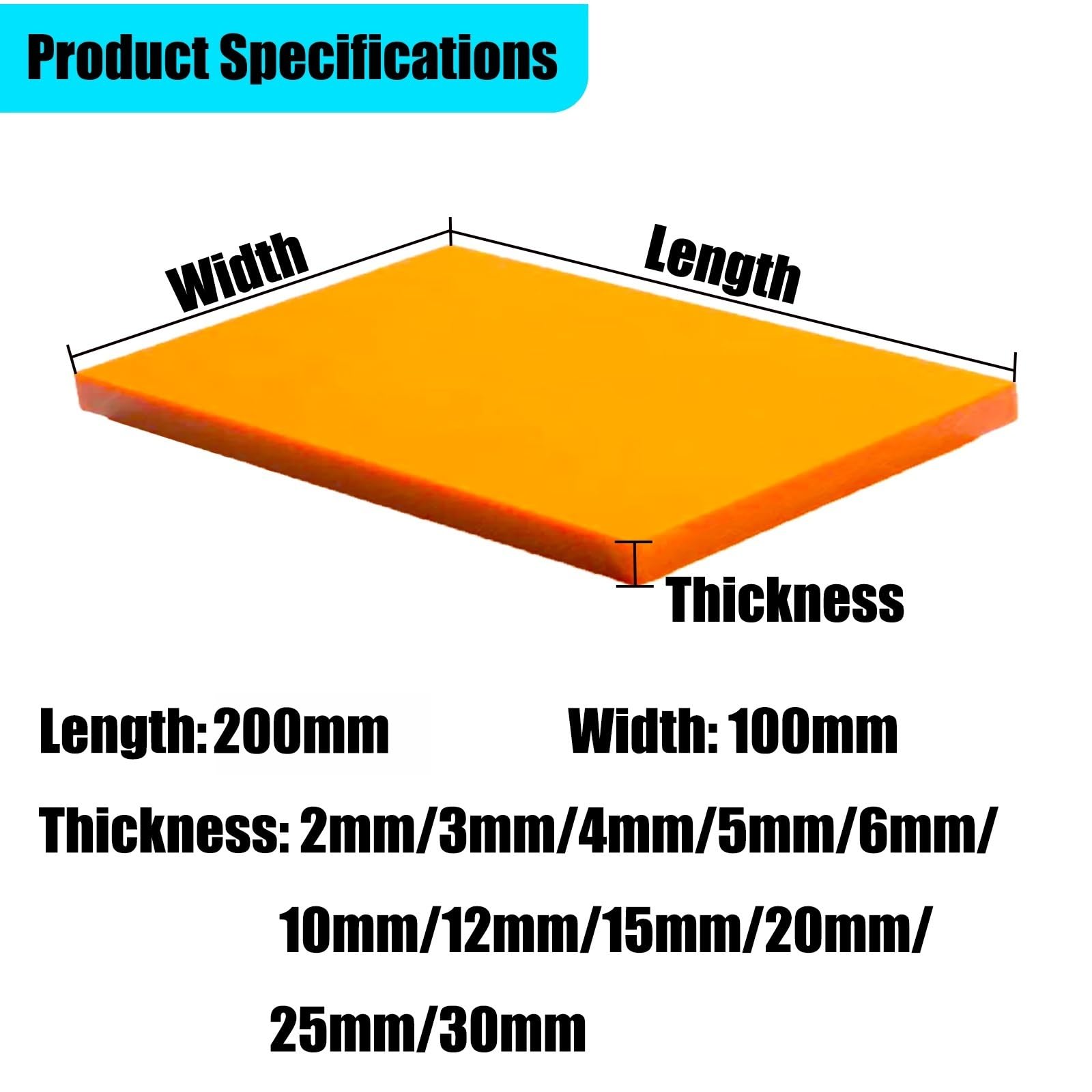 1 láminas de baquelita 200x100mm, grosor 2-30mm, panel laminado de resina fenólica de alta resistencia, placa aislante eléctrica para manualidades, mecanizado CNC y prototipos(Orange,200x100x15mm)