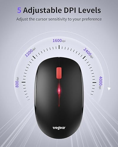 Miniatura 3 de Ratón inalámbrico, mini mouse inalámbrico delgado de 2.4G, agarres ergonómicos, 5 niveles ajustables 4000 DPI, pequeños ratones ópticos portátiles