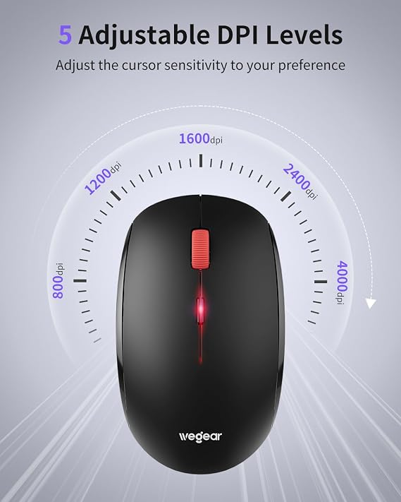 Wireless Mouse, 2.4G Slim Mini Cordless Computer Mouse, Ergonomic Grips, 5-Level Adjustable 4000 DPI,Small Portable Optical Computer Mice for Laptop, PC, Mac, iPad,24-Month Battery Life (Black)