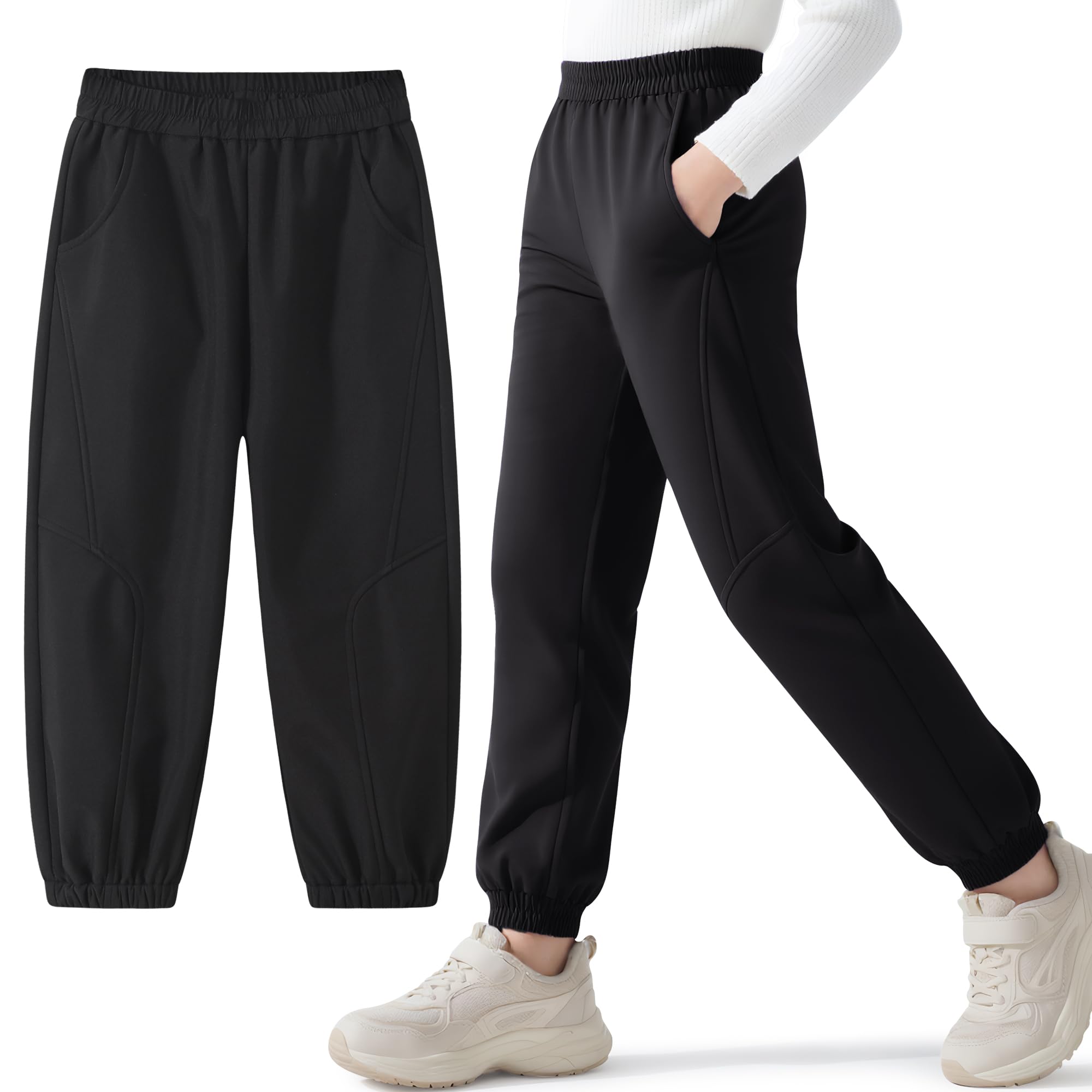 Pantaloni Trekking Softshell Ragazzo Ragazze, Termico Impermeabile Antivento Pantalone da Montagna, Foderato in Pile Pantaloni Outdoor Autunno Inverno per Ragazzi Bambino 6-14 Anni
