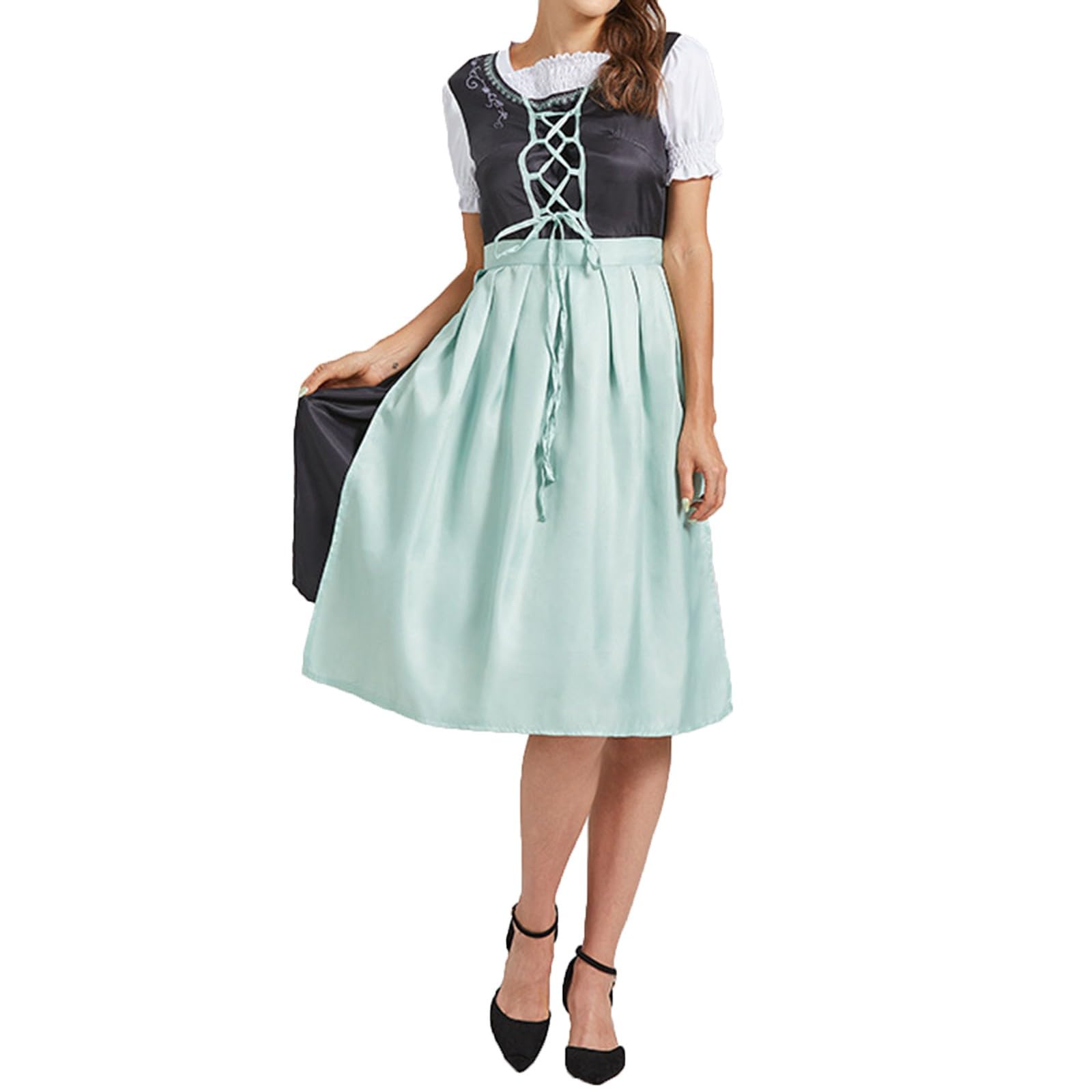 Bier Festival Mädchen Kleid Halloween Bühnenaufführung Blau Oktoberfest Kleid Langes Spitzenkleid mit Ärmel