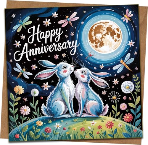 Happy Anniversary Card ? 145 x 145mm ���̉��̂��킢���E�T�M�A�ԕ�&�g���{�̃f�U�C���A���}���`�b�N�ȃO���[�e�B���O�J�[�h �N���t�g�����t�� �ȁA�v�A�J�b�v���A�Â��L�O���ɁB