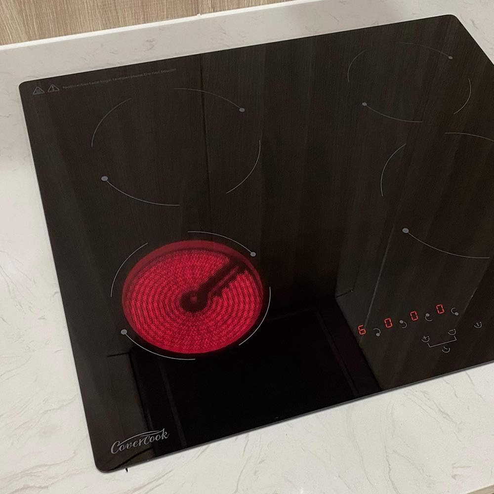 Generic 24 inch Bulit-in Electric Radiant Cooktop 4 Burners Stove, Smoothtop Ceramic Glass 240V with 9 Power Setting, Timer Function, Child Lock, fits for all Cookwares, Black, CKTE406