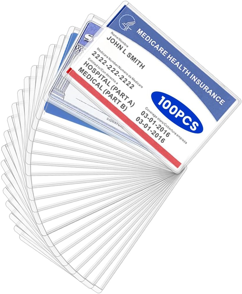 100 Pack New Medicare Card Holder Protector Sleeves, Clear PVC Card Sleeves, Waterproof Social Security Card Protector, Card Cover for Business Cards, ID Cards, Debit Card - Amazon product rated Grade B