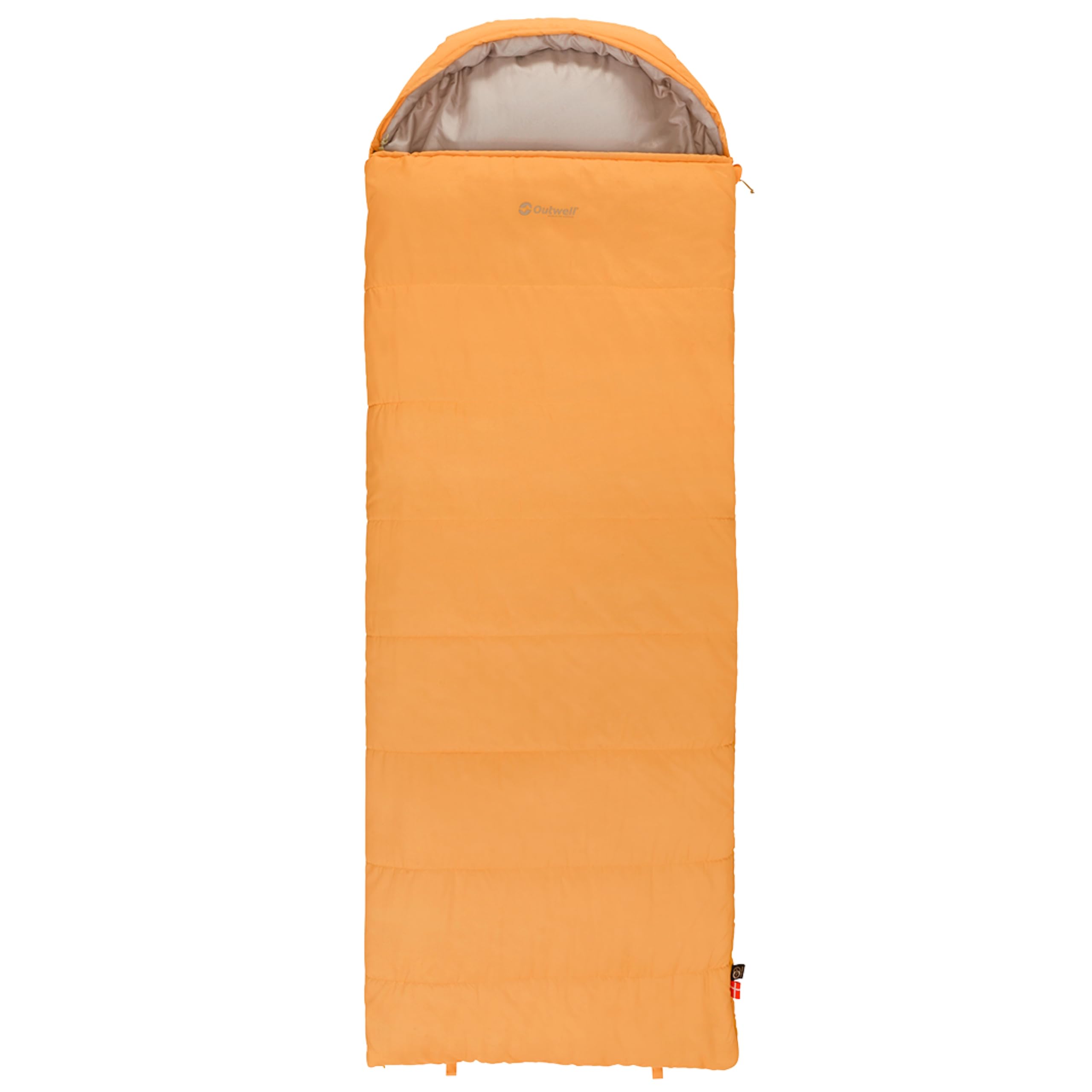 Outwell Campion Single Sleeping Bag – 3-Season Premium Rectangular Family Camping, Soft & Warm, Built-In Pillow, Comfort Hood - for Camping, Hiking, Campervan, Festivals (Campion Prime (Yellow))