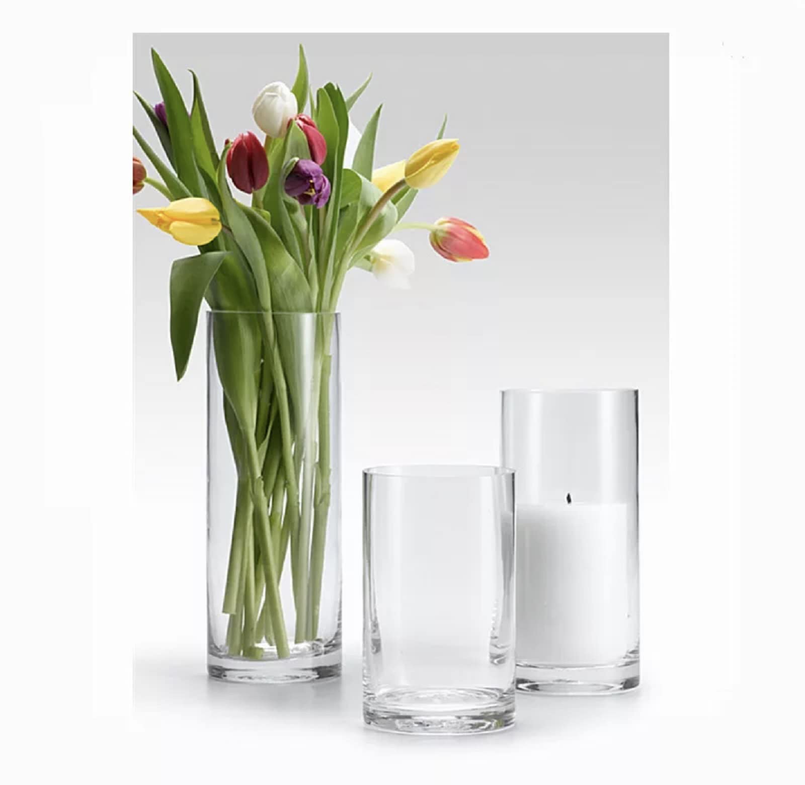 Mado gallery Glass Cylinder Vases Set of 3 Decorative Centerpieces for Home or Wedding, Bulk Cylinder Flower & Plant Vases, Candle Holders for Home Decoration and Wedding Centerpieces
