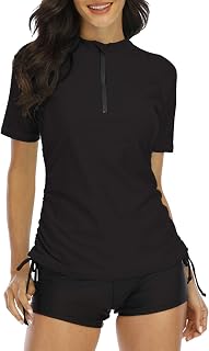 Halcurt UV Shirt Women's Short Sleeve Rash Guard 1/4 Zip UPF 50+ Swimming Shirt Swi…