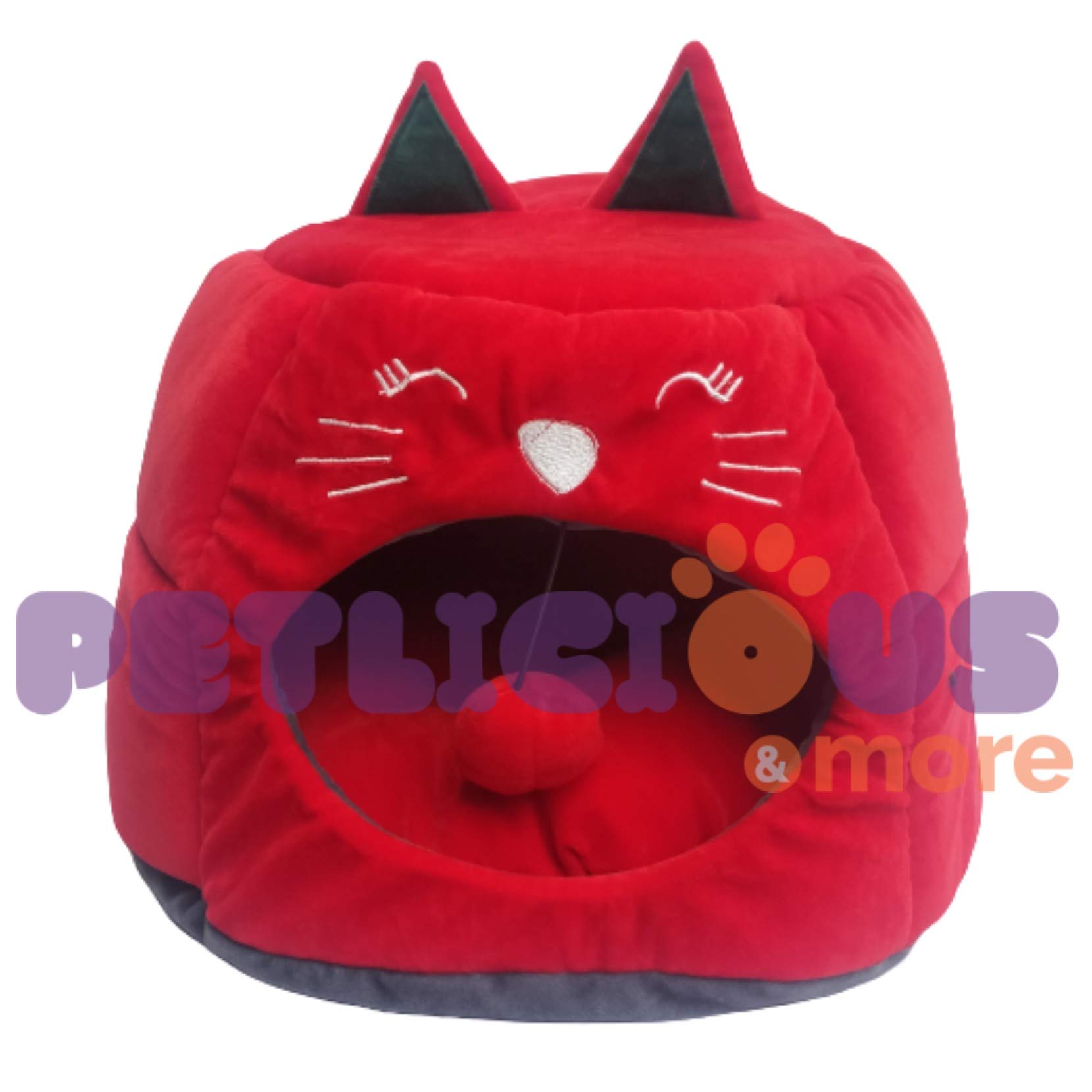 Petlicious & More Small Cat House for Kittens House Soft Warm Rabbit Hut Frustum-Shape Guinea Pig Bed Hideout with Removable Cushion (Color- Red, Pack of One) 1