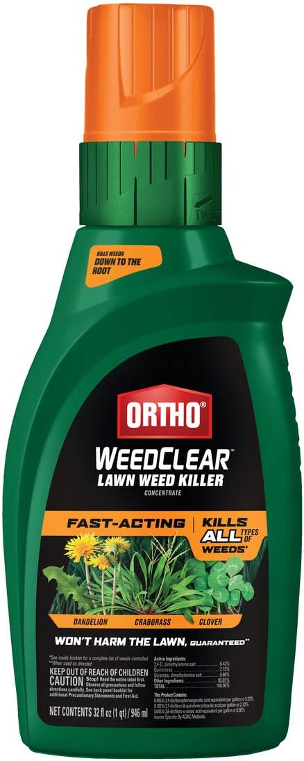 Ortho WeedClear Lawn Weed Killer Concentrate, Fast-Acting Formula Kills Dandelion, Crabgrass & Clover to the Root, 32 fl. oz.