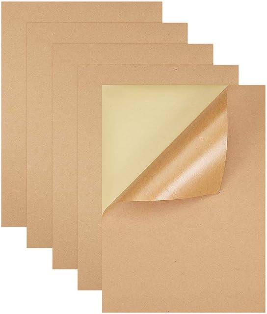 BENECREAT 50 Sheets A4 Brown Kraft Label Sticker Self Adhesive/Sticky Back Address Labels Printing Paper Sheet for Inkjet Printer