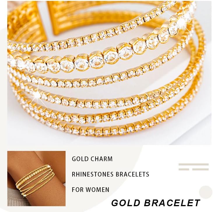Gold Charm Rhinestone Bracelet Silver Multilayer Cuff Bracelet Luxury Crystal Bangle for Women - Image 7
