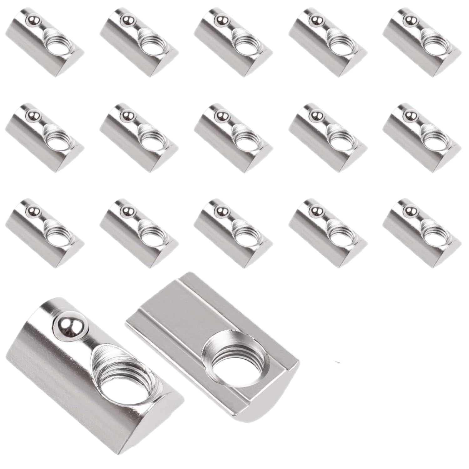 YOUNTHYE 100 Pièces Écrous à Rainure M6, Écrous Coulissants en T Série 30 Rainure 8 avec Bille à Ressort, Acier au Carbone Nickelé pour Profilé Aluminium 30x30, CNC, Imprimante 3D et DIY