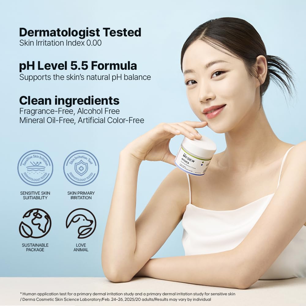 DearMYDEW HYCICA Soothing Balance Cream Moisturizer | Calming Hydration Barrier Care for Sensitive Skin, Centella, Ultra-Low Molecular Hyaluronic Acid, Vegan Fragrance-Free Korean Skincare, 2.70 fl oz