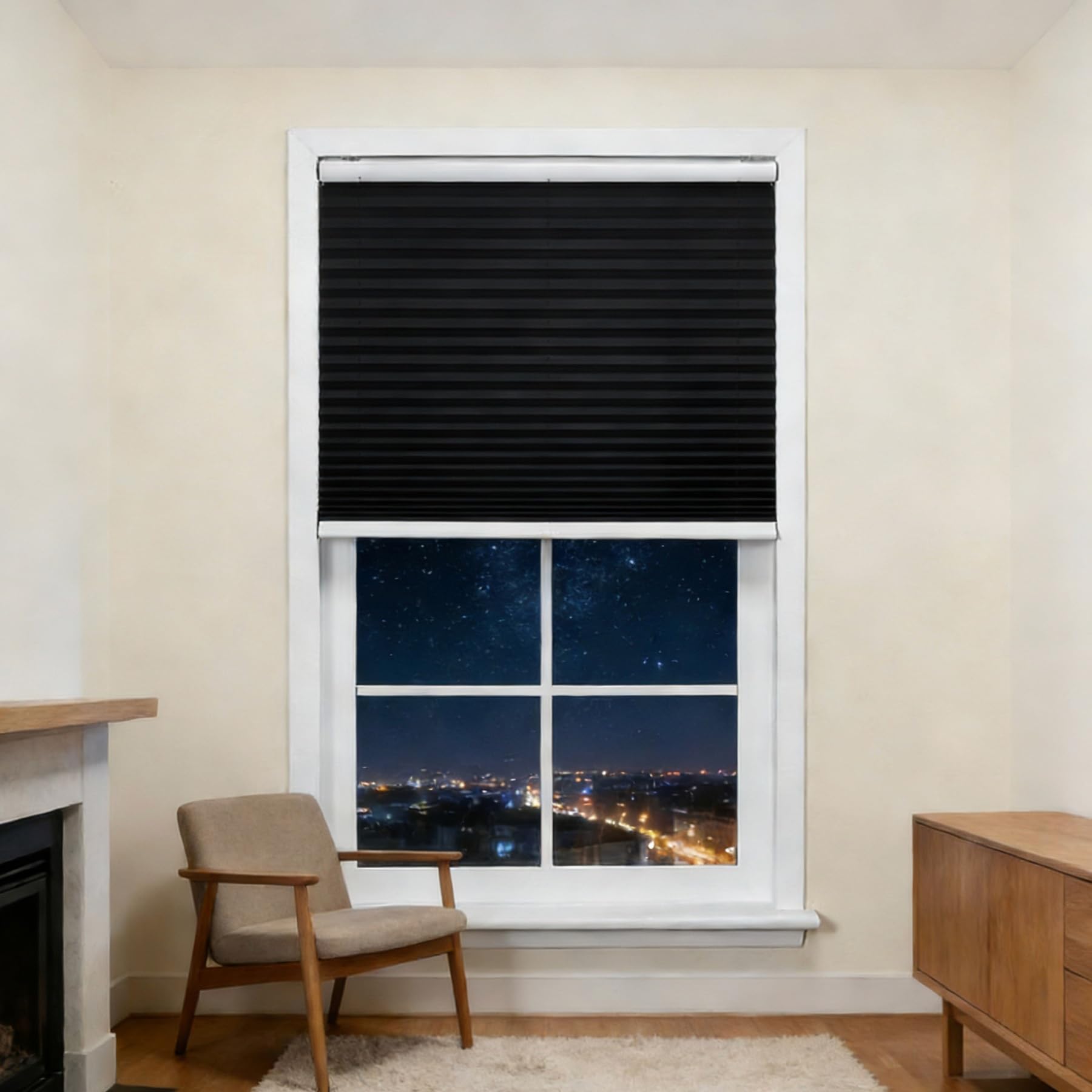 Store plissé opaque noir protection solaire et vie privée sans effort