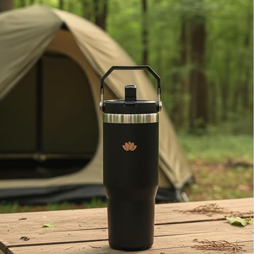 Miniatura 5 de LILY Vaso de 30 onzas con asa y pajilla, taza de viaje con tapa con pajilla, taza de acero inoxidable de doble pared y botella de agua aislada, taza