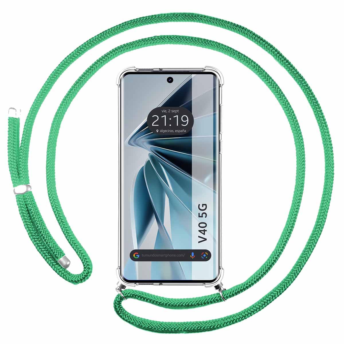 Tumundosmartphone Vivo V40 5G Transparent Case with Cord in Water Green