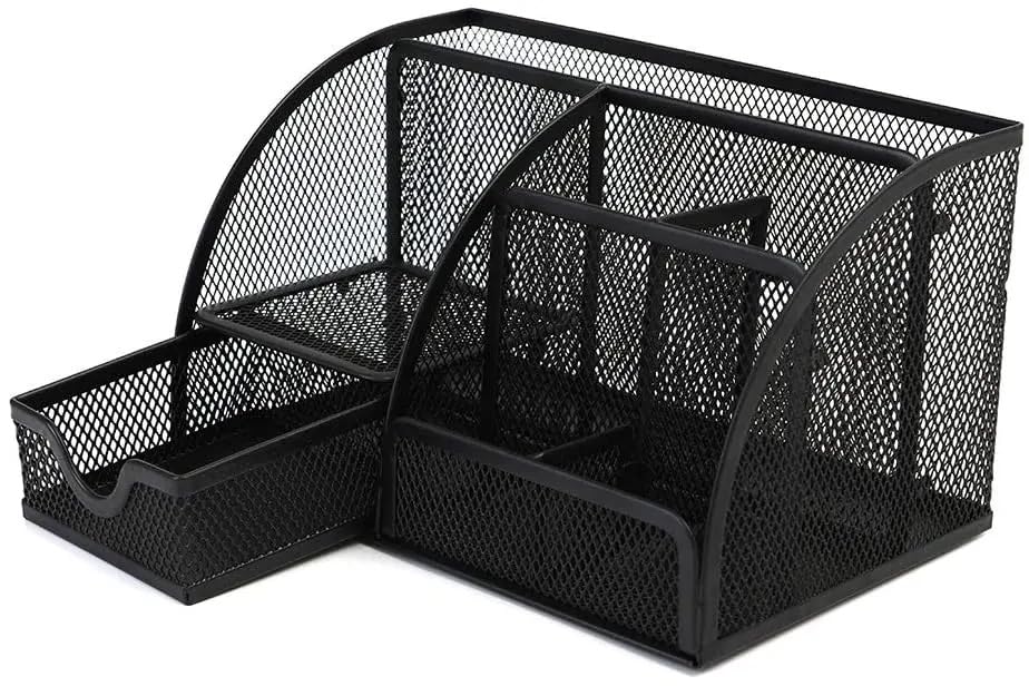 VIO® Mesh Organizer for Desk Accessories Office Supplies Study Desk Drawer Caddy for Pens Pencils Post Its Clips Scissors Glue for Kids Home Office Classroom School (Black)